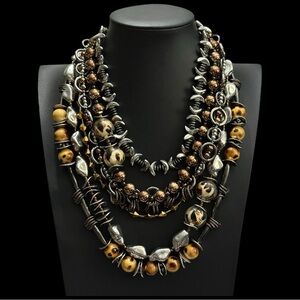 Beaded Tribal Animal Print 6 Strands Adjustable Statement Necklace